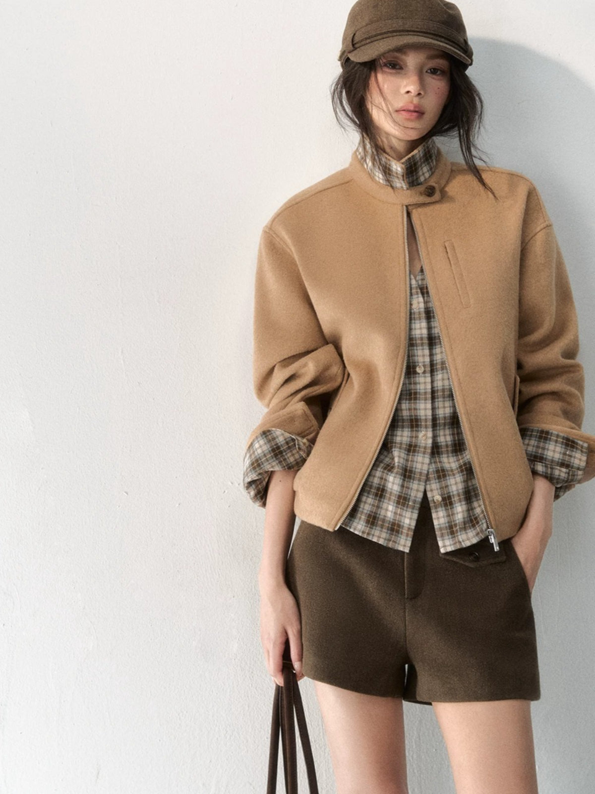 Layered Plaid Wool Blend Jacket