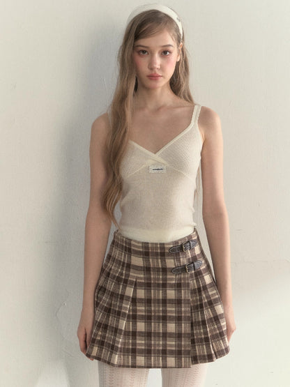 Vintage Wrap Plaid Pleated Skirt