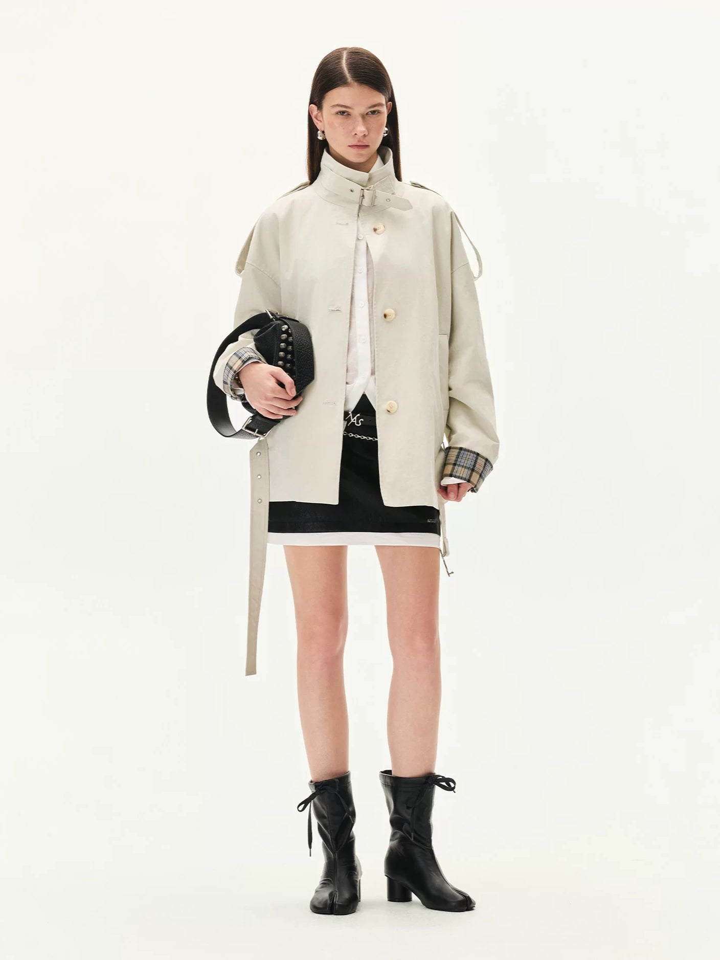 Plaid Contrast Belted Jacket