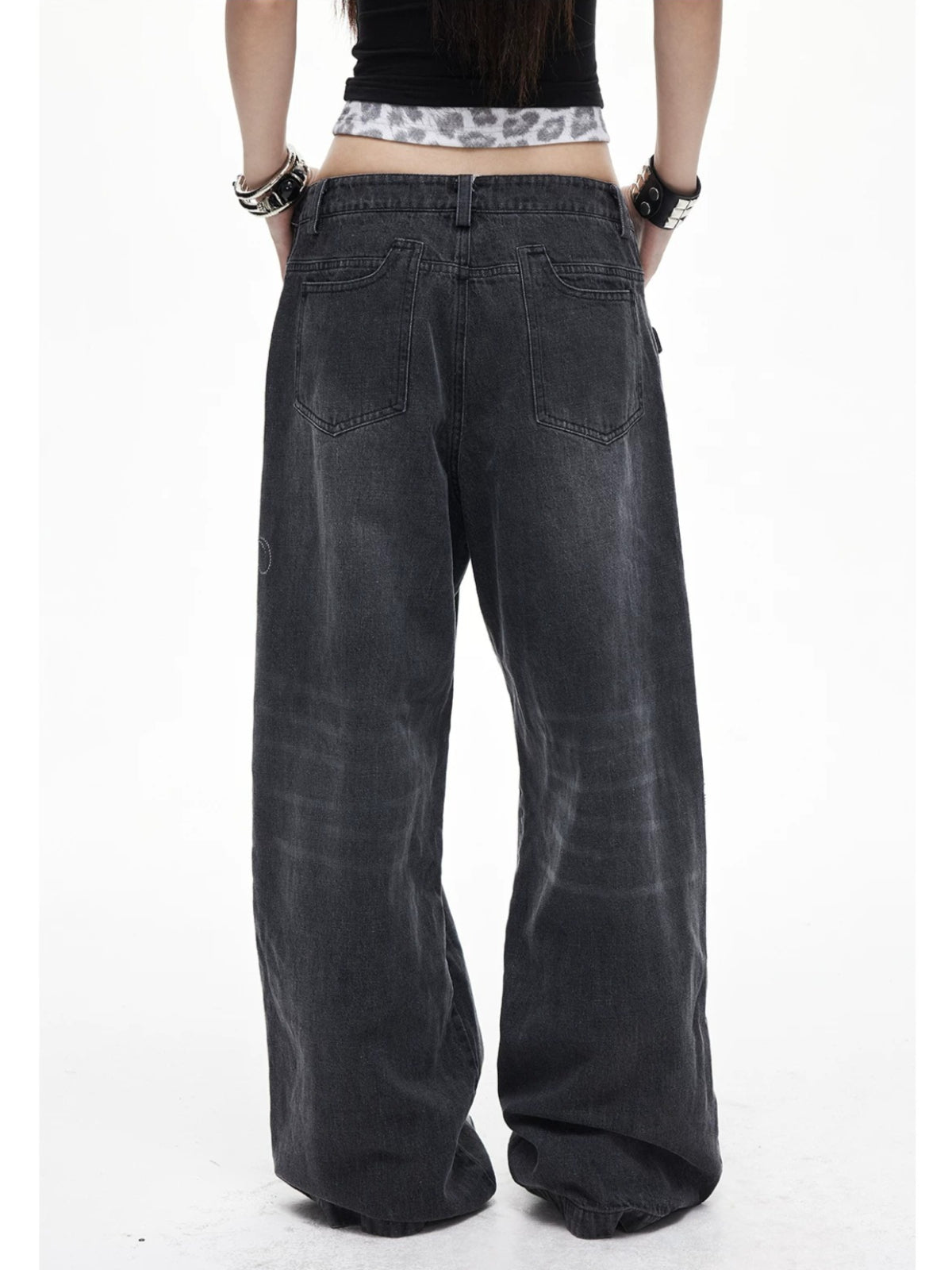 Gray Rivet Wide Leg Jeans