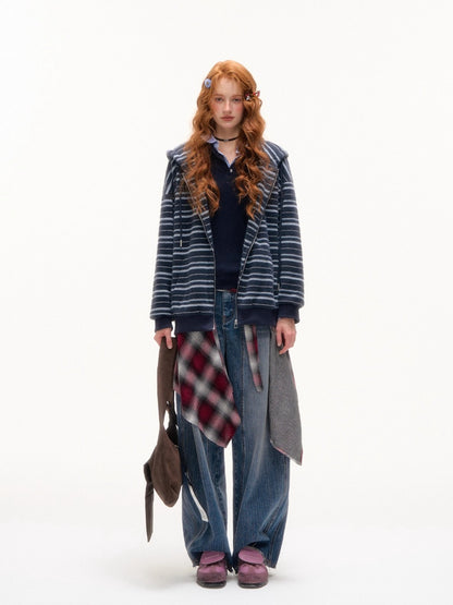 Striped Cat-Ear Hooded Jacket