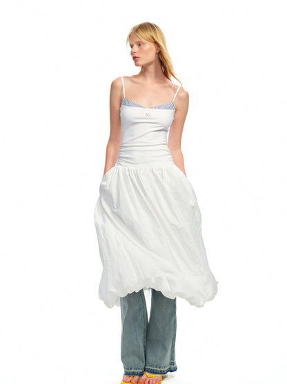 Color - Block Splicing Strappy Puff Dress