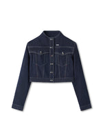 Denim Stand-Collar Regular-Shoulder Short Jacket