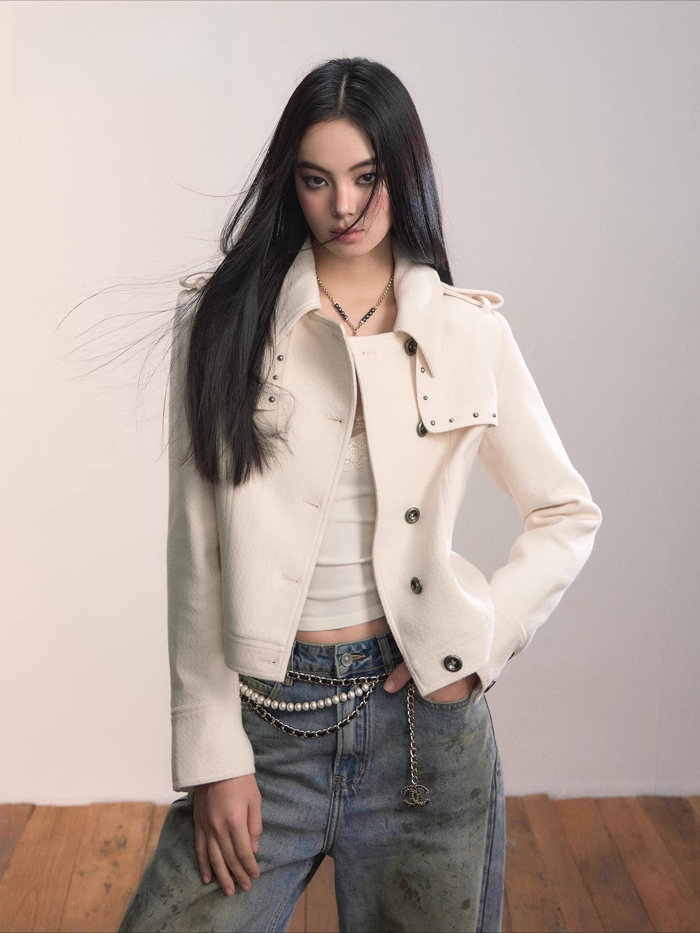 Off-White Studded Decorative Cropped Jacket