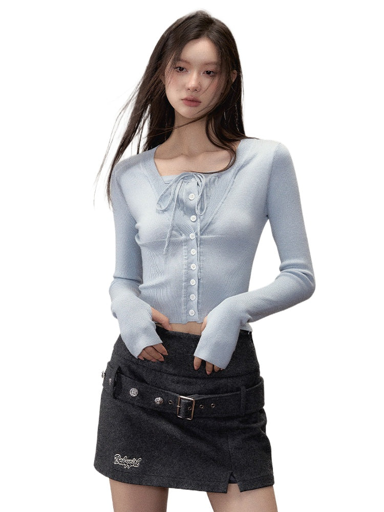 Black &amp; Blue 2-in-1 Short V-neck Sweater