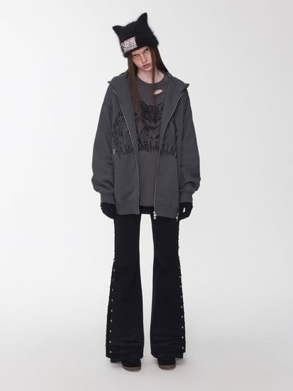 Cat Graphic Double-Zip Convertible Hoodie Jacket