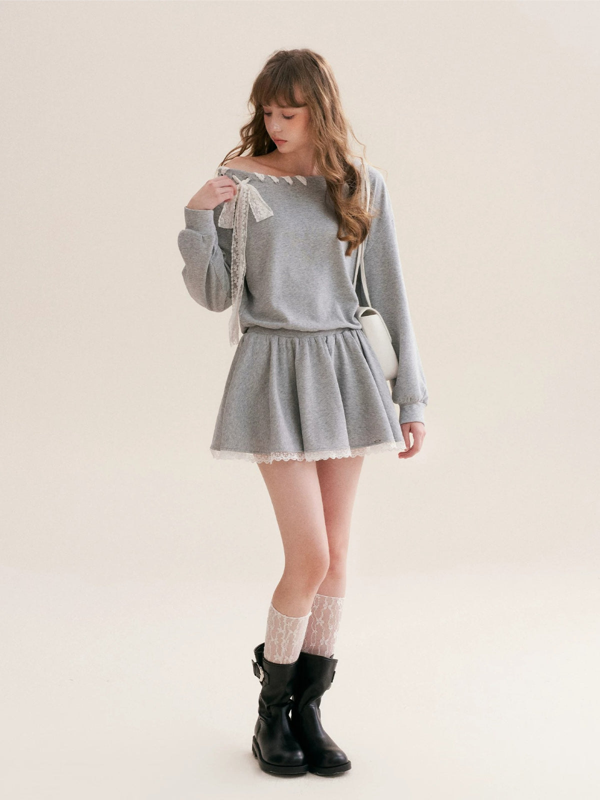 Lace Trim Sweatshirt Dress