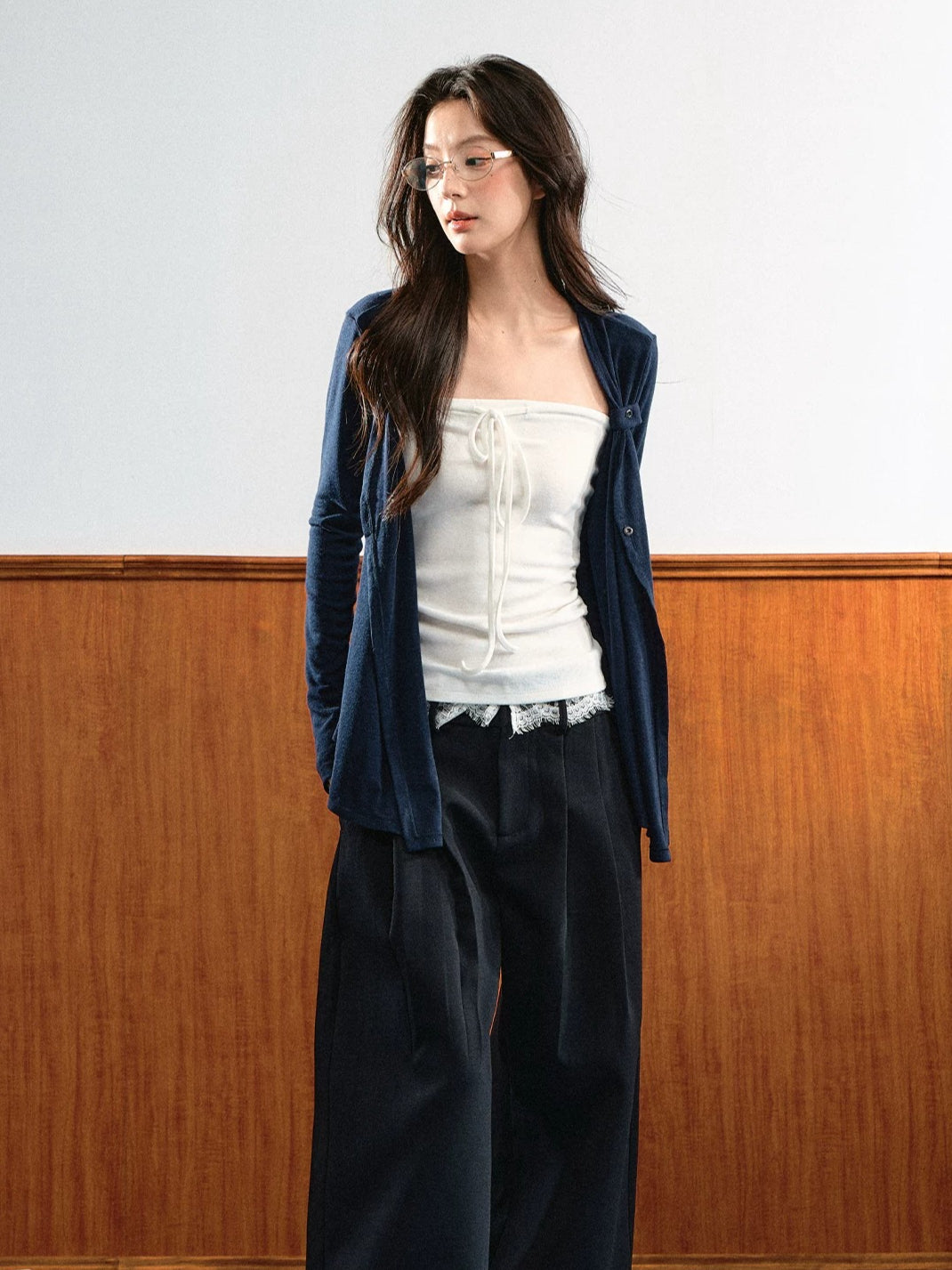 Tie Bust Knit Cardigan Set