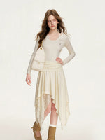 Apricot Lace Ruched Dress