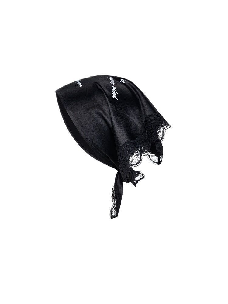 Lace-Trimmed Silk Feel Headband Triangle Scarf