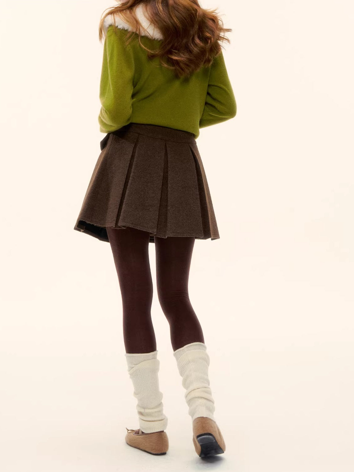 Coffee Hooded Wool Short Jacket &amp; Skirt Set