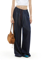 Blue Draped Wide Jeans