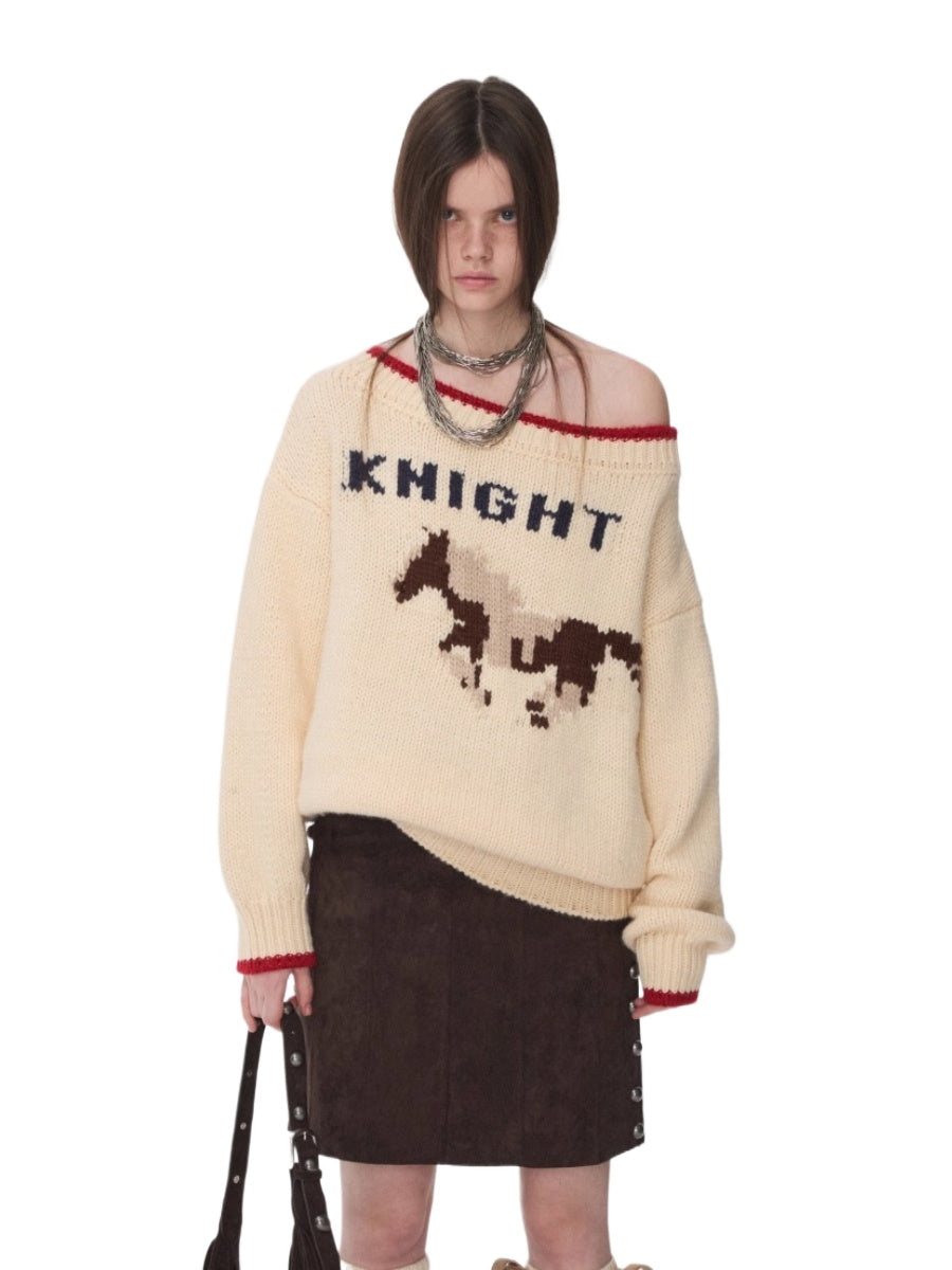 Fair Isle Icelandic Off-Shoulder Chunky Knit Sweater