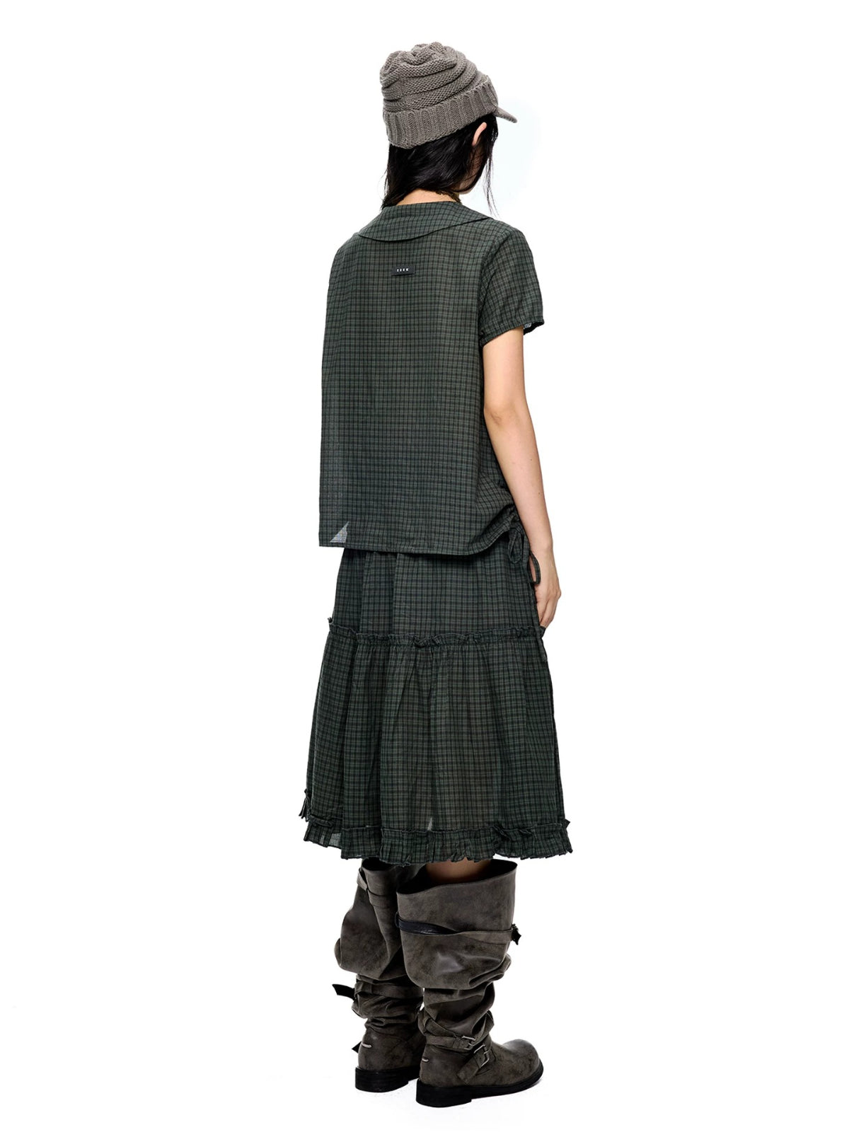 Polka Dot Collar Shirt &amp; Skirt Set
