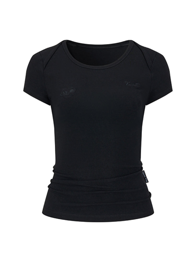 Embroidered Letter Short-Sleeve T-shirt