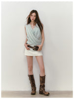 Small Floral Cowl Neck Sleeveless Tank Top