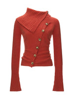 Asymmetrical High Neck Fitted Knit Cardigan