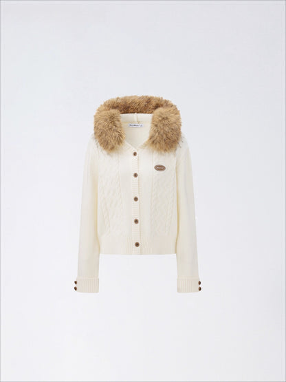 Cable Knit Fur-Collar Hoodie