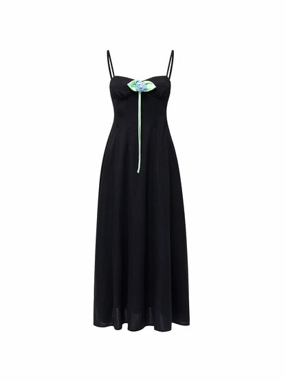 Black Corset A-Line Midi Dress
