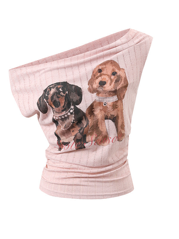 Puppy Print Off-Shoulder Tee