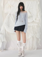Number Printed Jacquard Off-Shoulder Top