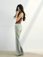 Studded Raw-Hem Flared Jeans