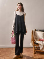 Bow Strap Knit Cami Lace & Pants Set