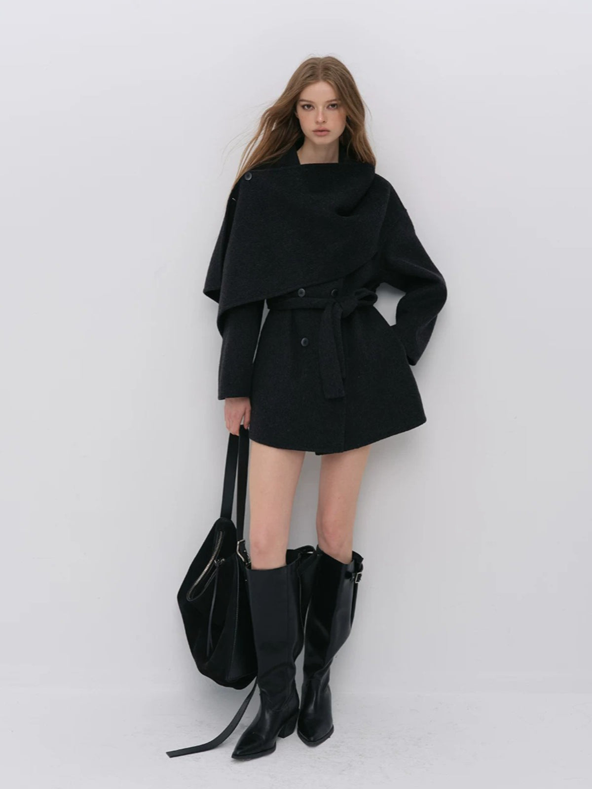 Modern Cape Scarf Wool Coat