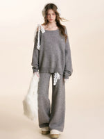 Gray & Apricot Lace-Tie Knit Set