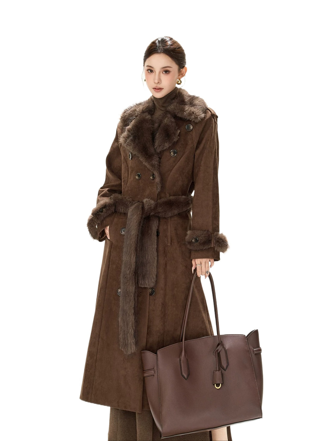 Brown Suede Belted Coat
