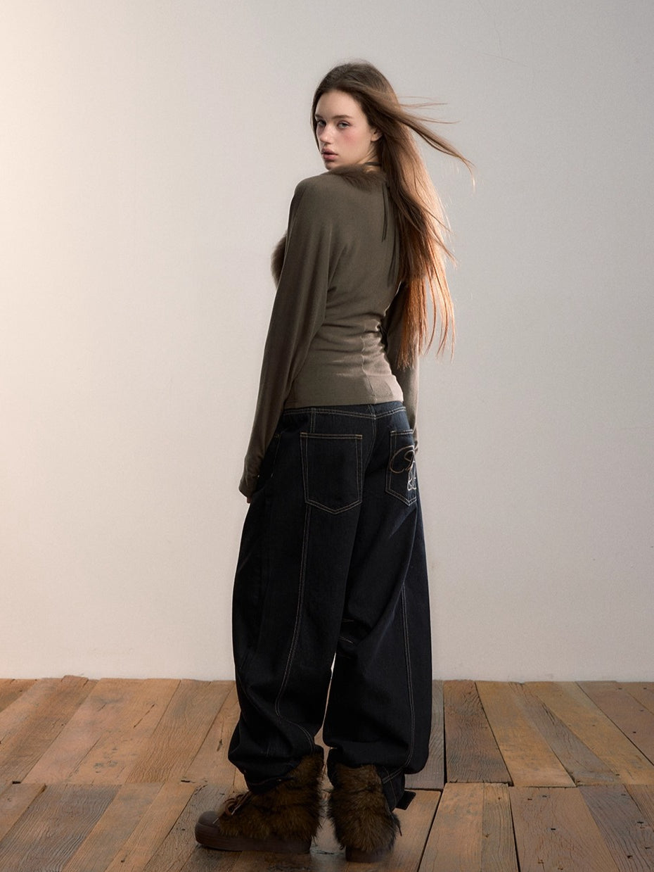 Fox-Trim Halter Knit Top