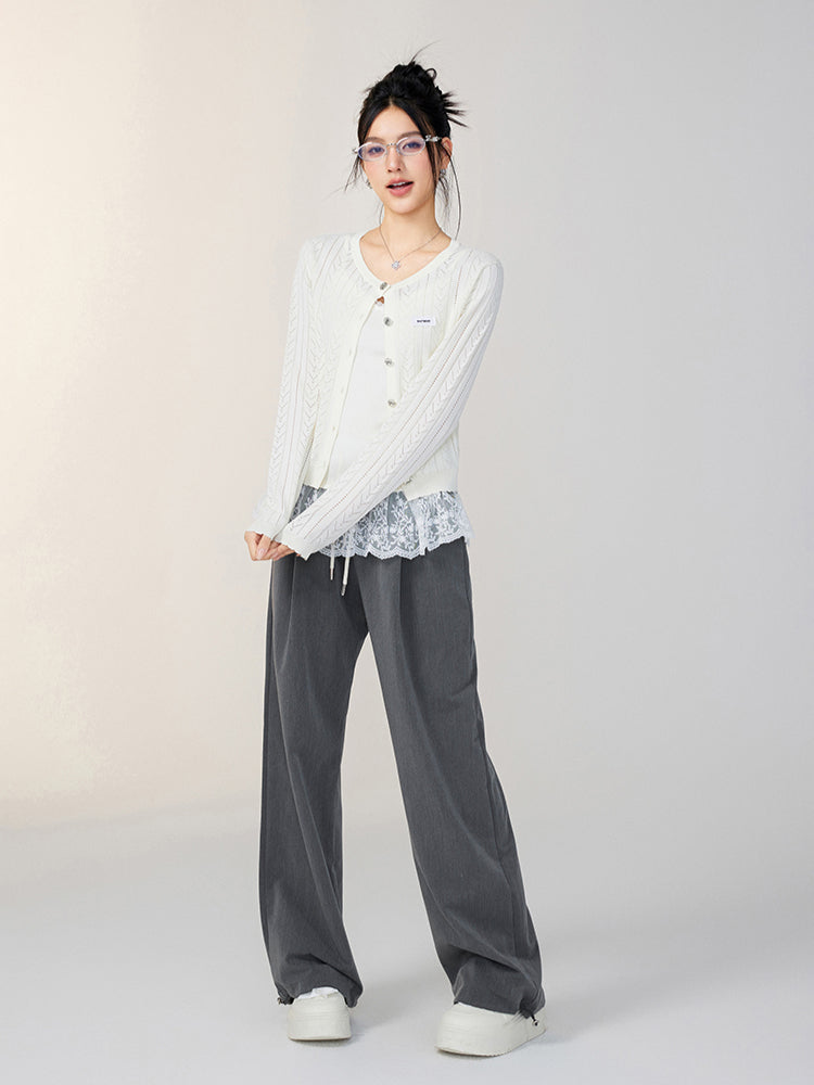 Pink &amp; Off-white Lace Knit Cardigan
