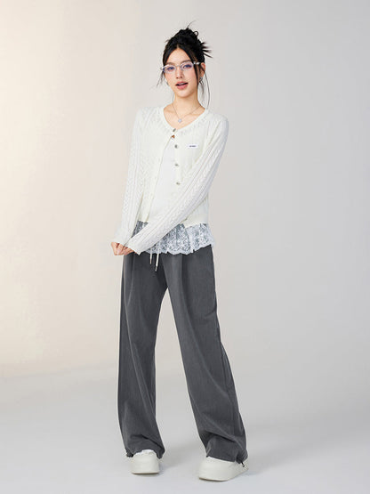 Pink &amp; Off-white Lace Knit Cardigan