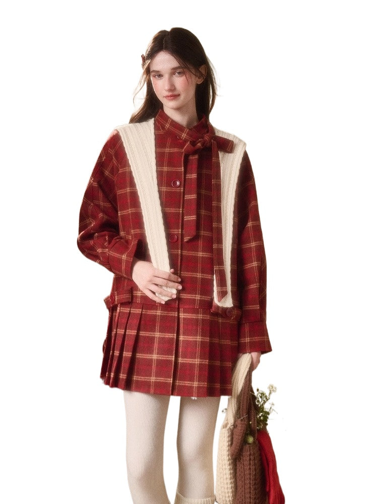 “Red Apple” Wool Plaid Coat Dress