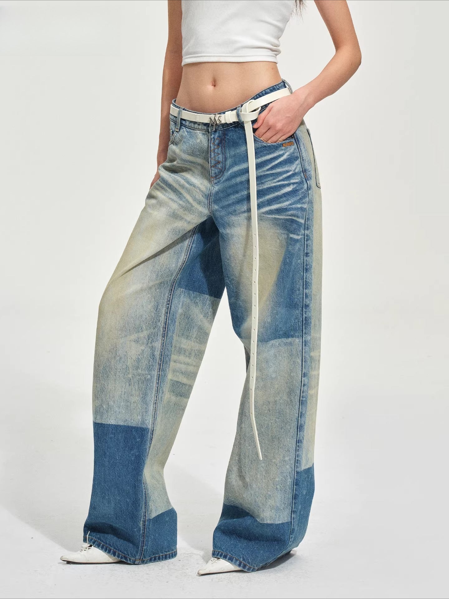 Equestrian Panel Wide-Leg Jeans