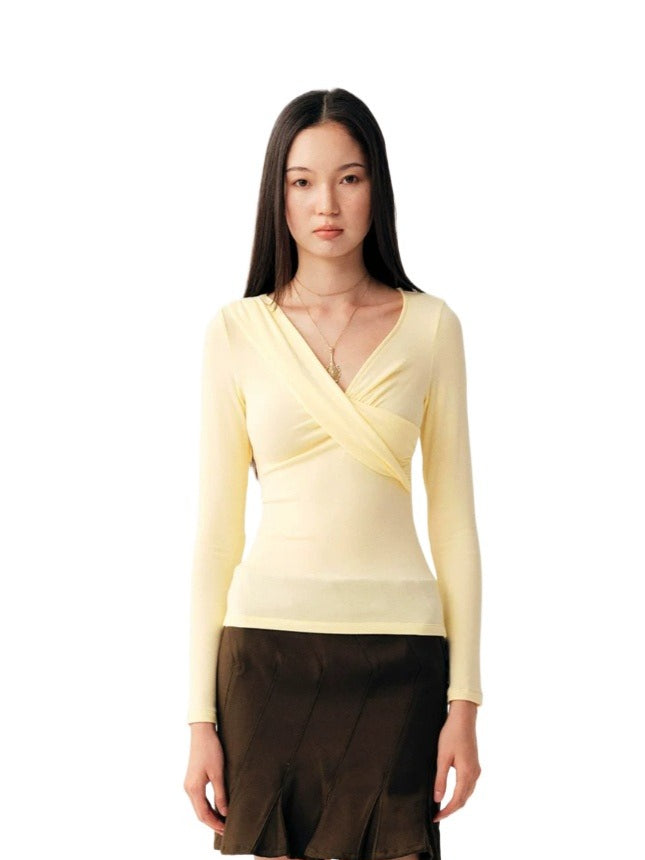 Yellow Cross Twist Knit Top
