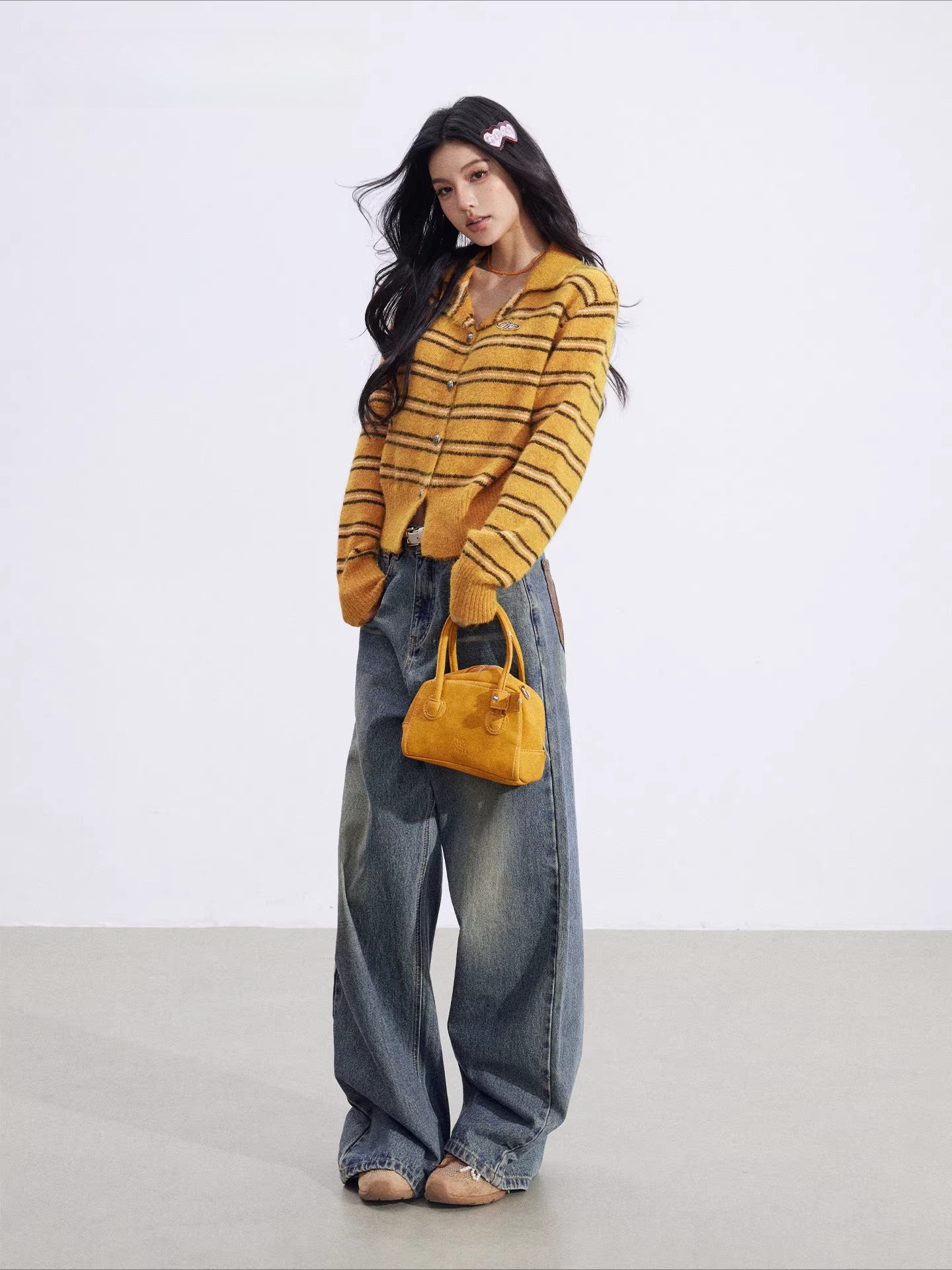 Contrast Stripe Polo Sweater