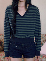 Striped V-Neck Sweatshirt