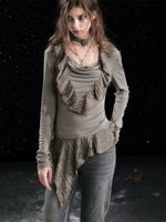 Sweet Ruffle Asymmetric Tencel Top