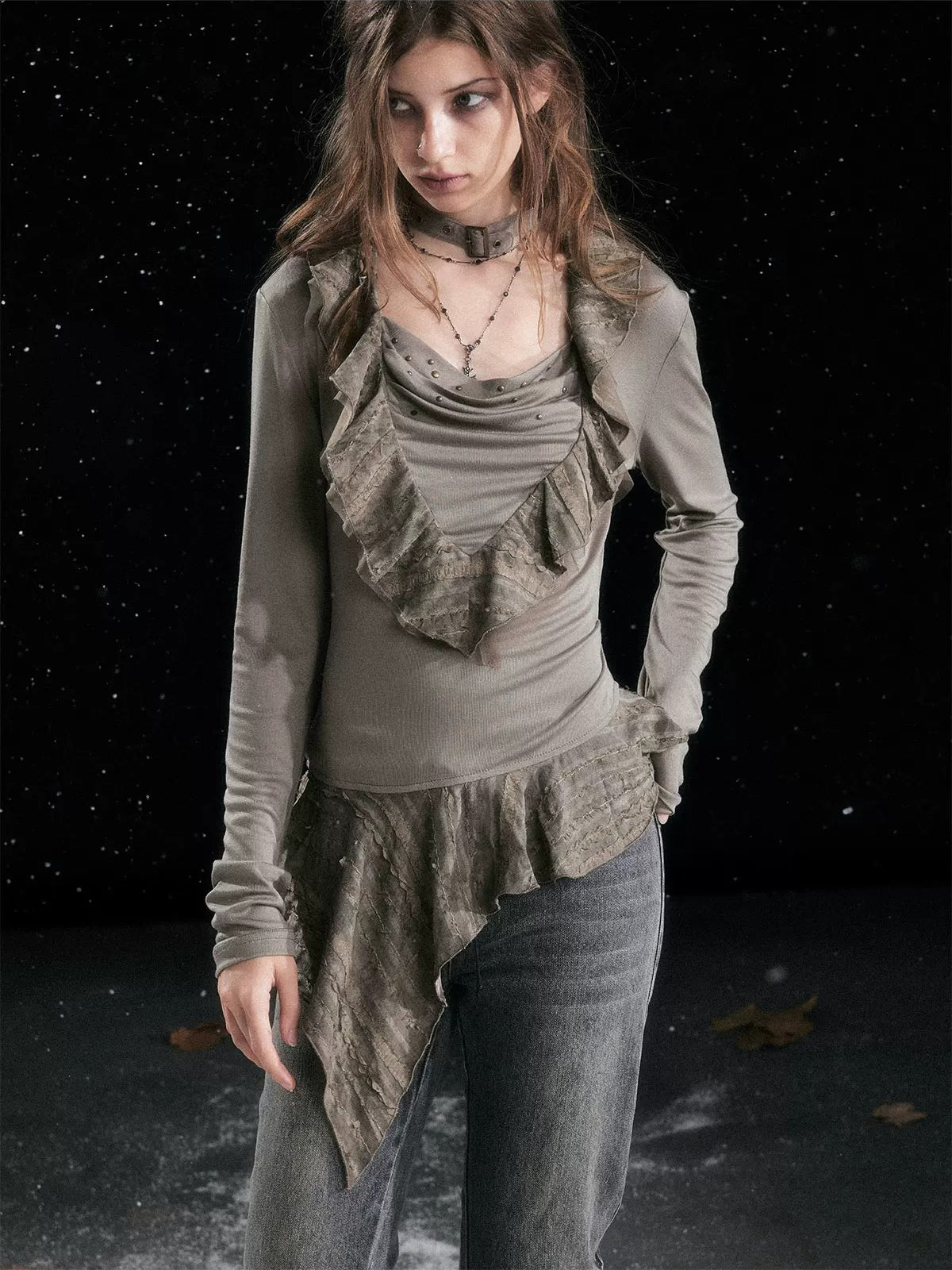 Sweet Ruffle Asymmetric Tencel Top