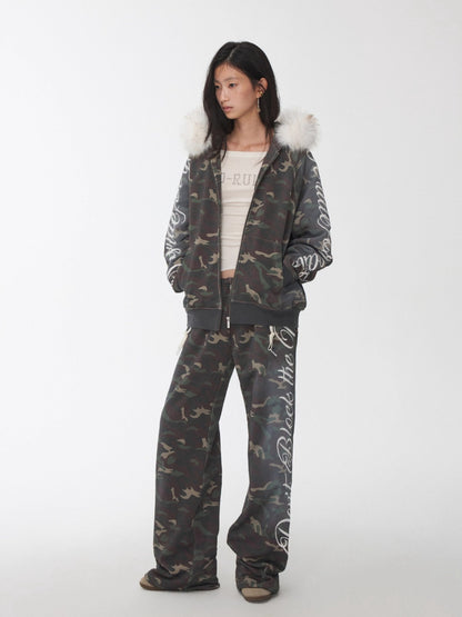 Camo Embroidered Hoodie Sweat Set