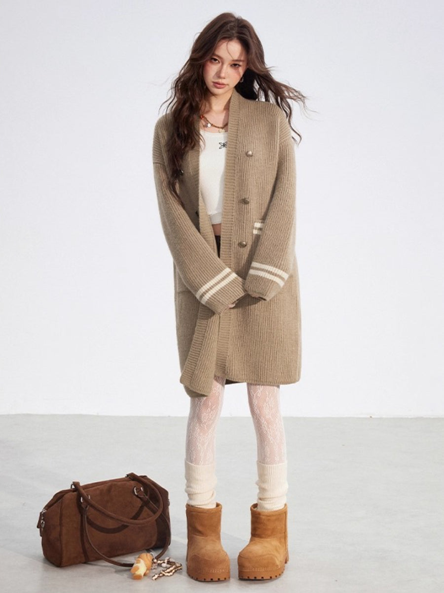 Detachable Collar Long Knit Coat