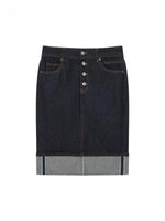 Vintage Foldover Buttoned Denim Skirt