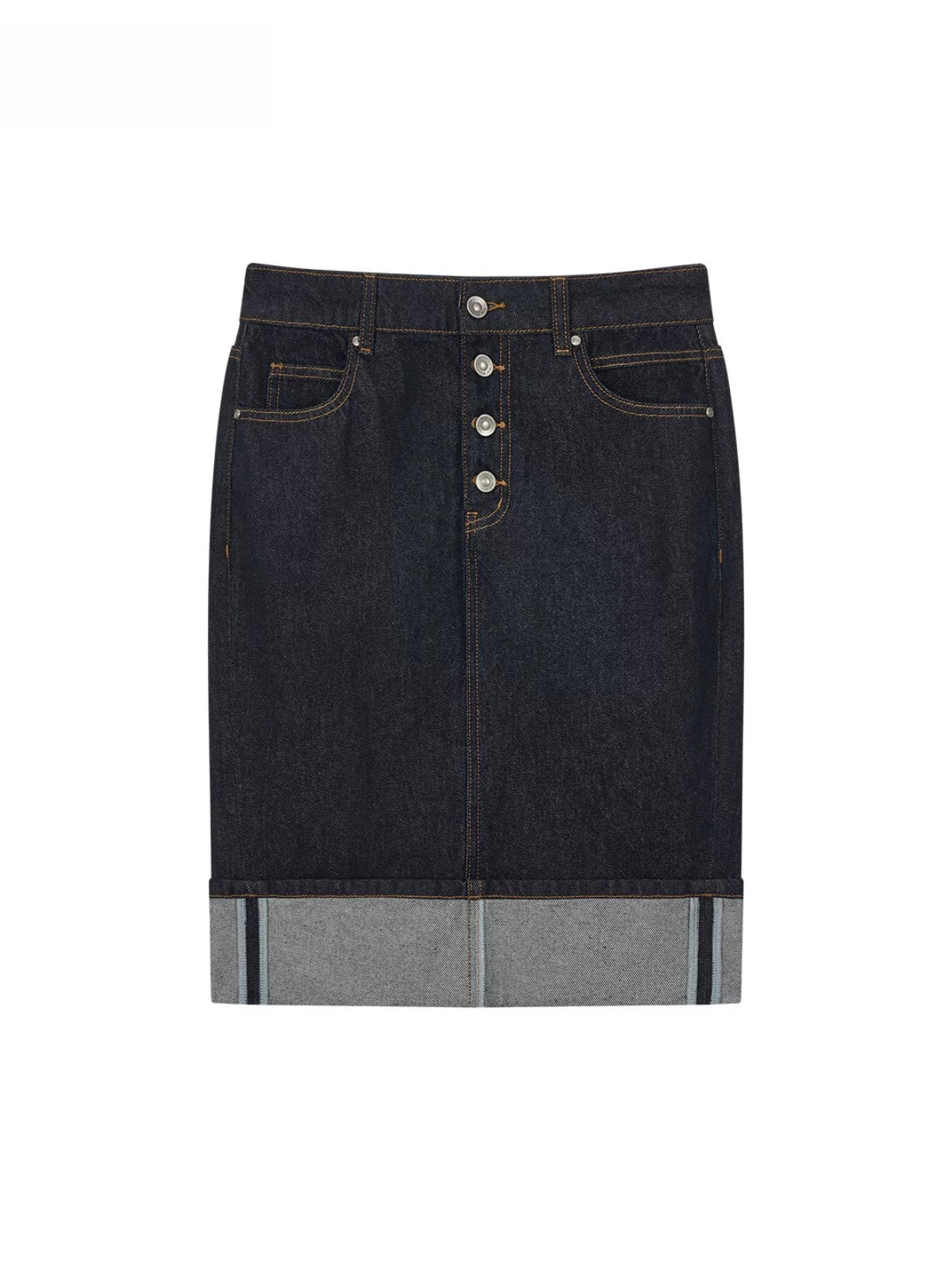 Vintage Foldover Buttoned Denim Skirt