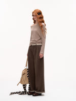 Off-Shoulder Pearl-Button Long-Sleeve T-Shirt