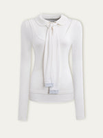 White & Blue Collared Knit Top & Skirt Set