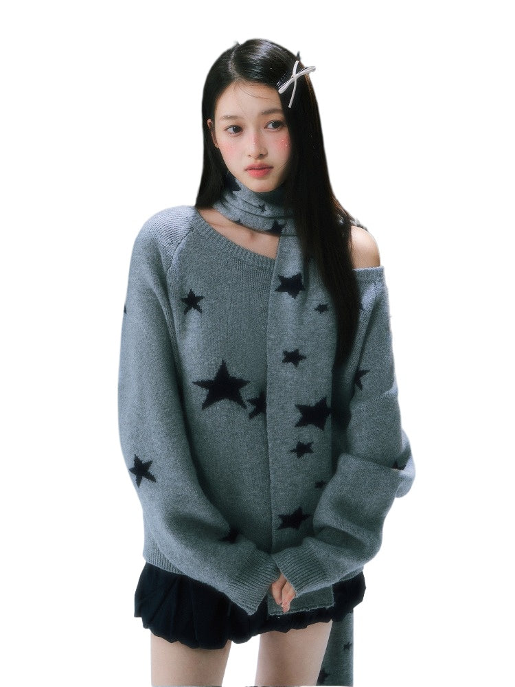 Gray Starry Knit Sweater