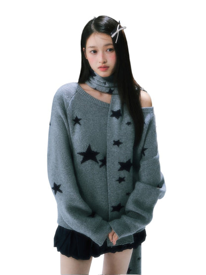Gray Starry Knit Sweater