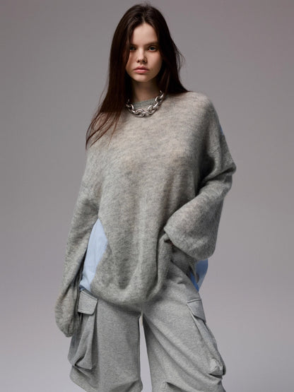 Oversized Mohair Shirt-Panel Knit Sweater