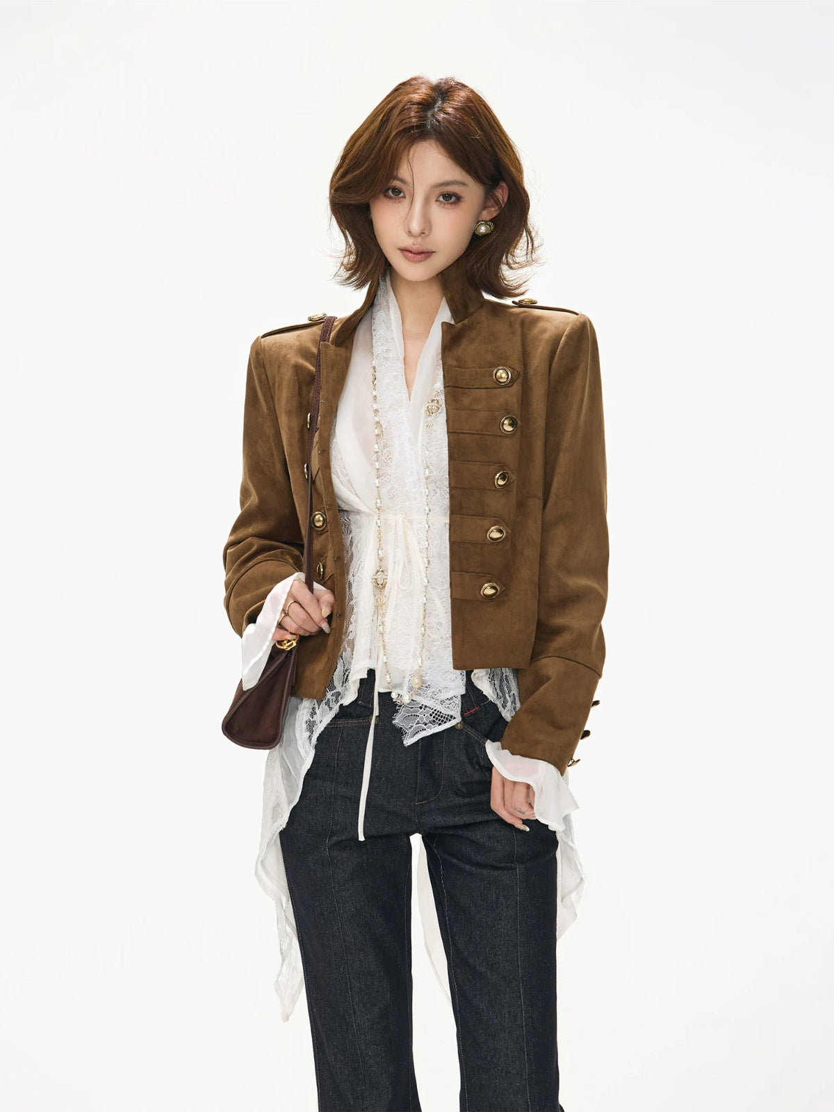 Suede Stand Collar Cropped Jacket